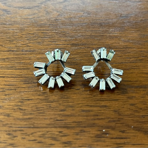 DANNIJO Jewelry - DANNIJO Swarovski Crystal Baguette Stud Earrings with Ear Jacket - Silver Tone